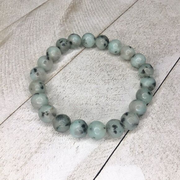 Kiwi jasper semi precious round stone bracelet - Picture 1 of 1